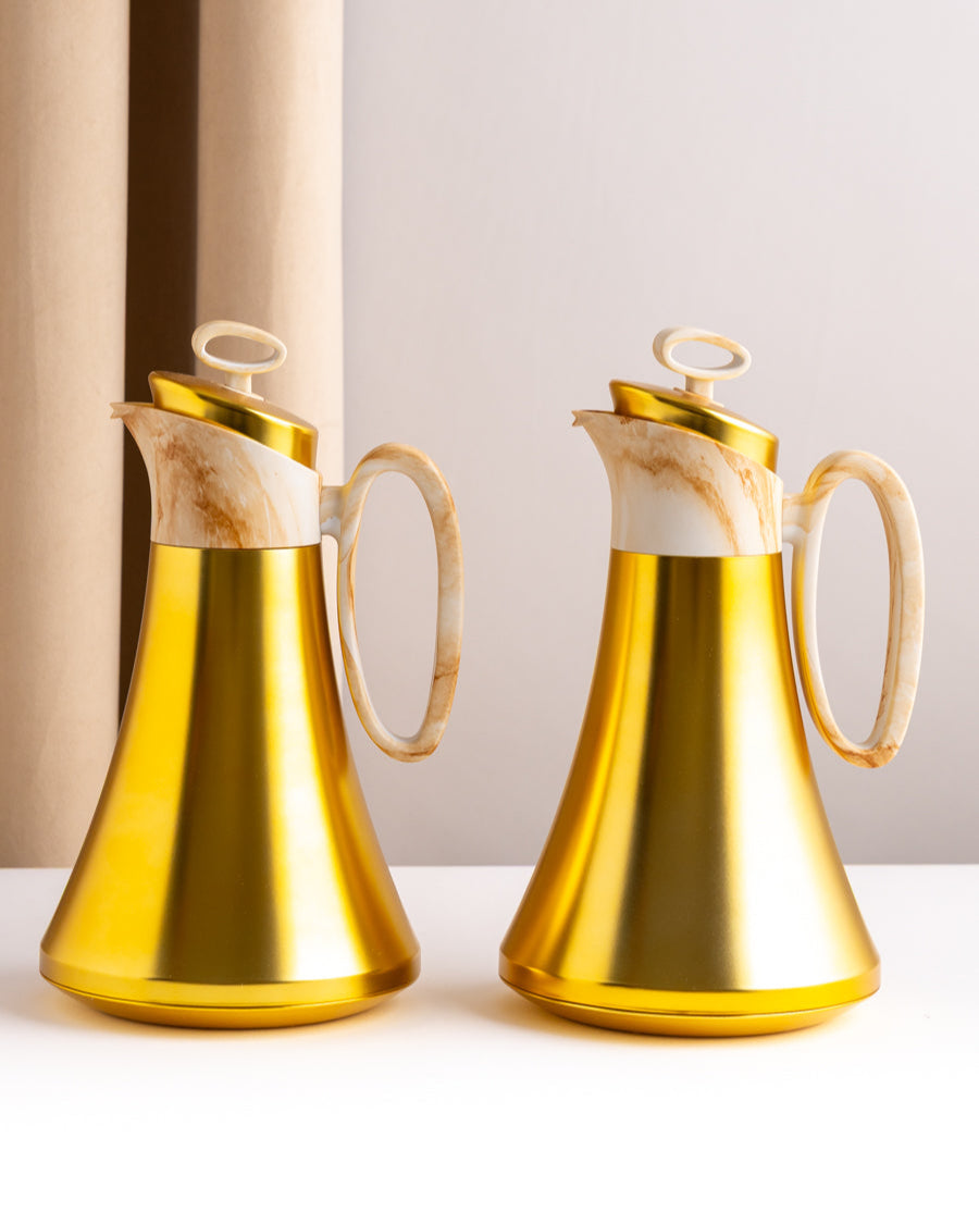 طقم مطارة شاي وقهوة لون ذهبي بمقبض ماربل