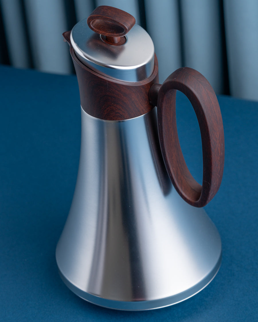 طقم مطارة شاي وقهوة لون سلفر بمقبض لون خشبي